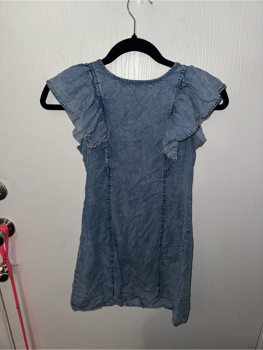 GB Girls Denim Chambray Ruffle Sleeve Dress Size 12 Blue Zip Back Boho